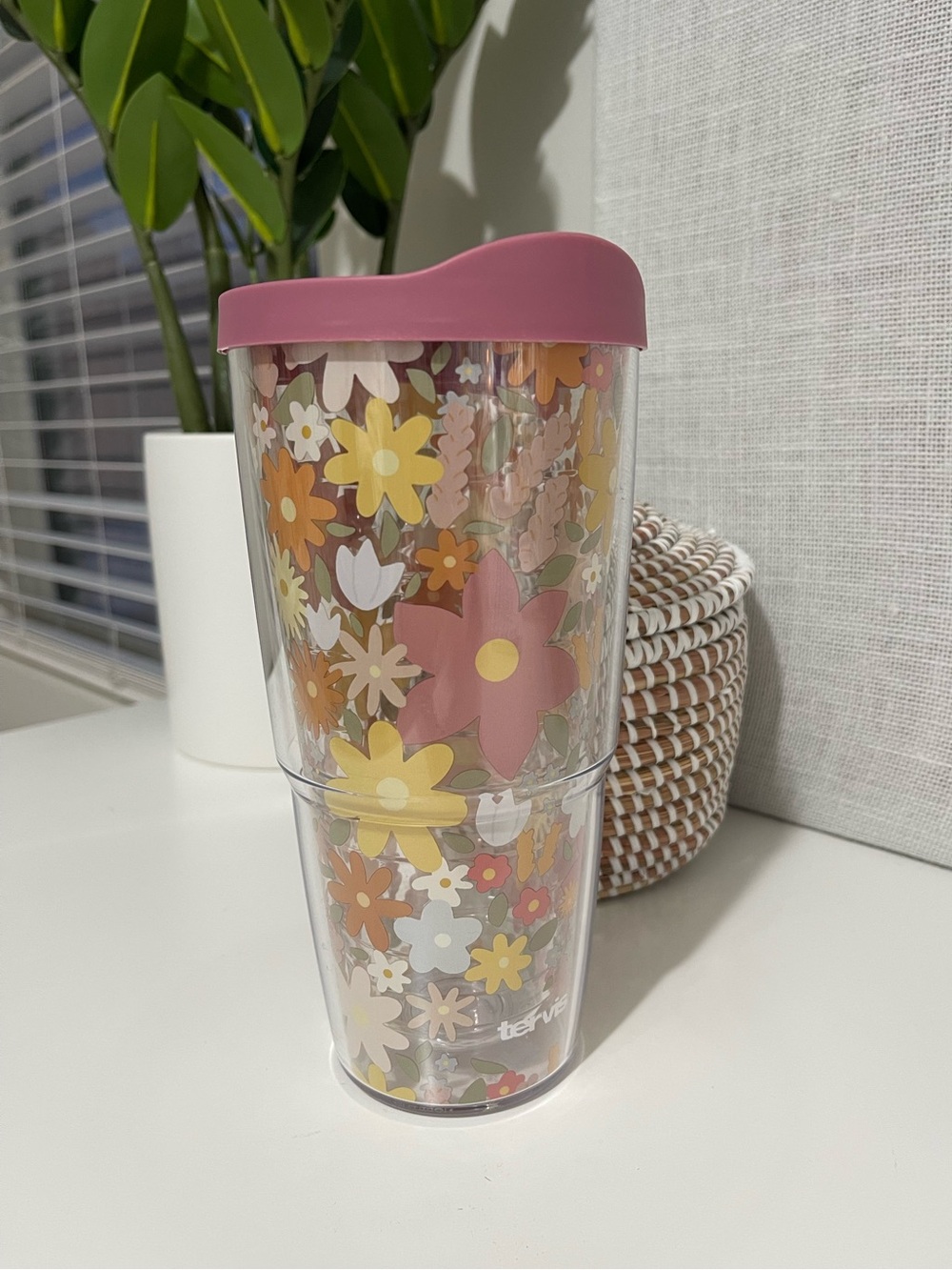 nwot TERVIS x Callie Danielle floral dusty mauve cup coffee travel